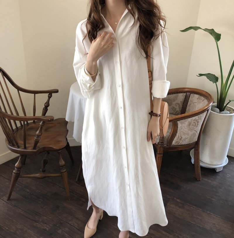 長袖 ロングシャツ ワンピース 羽織り 無地 秋物 レディース ロングワンピース ミモレ丈 大人 ママ カジュアル ワンピース 無地 体型カバー シャツワンピース ロングワンピース 春 レディース ワンピース