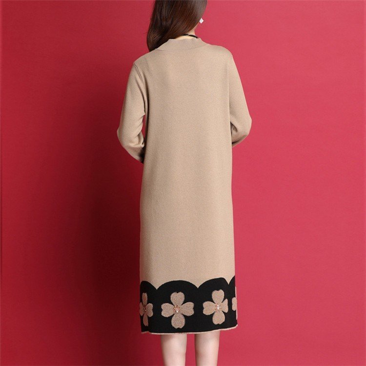 ニットワンピース レディース 40代 秋冬 膝丈 配色 ロングセーター