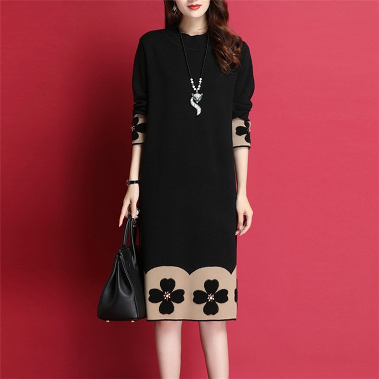 ニットワンピース レディース 40代 秋冬 膝丈 配色 ロングセーター