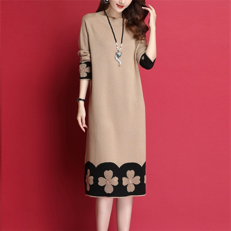 ニットワンピース レディース 40代 秋冬 膝丈 配色 ロングセーター