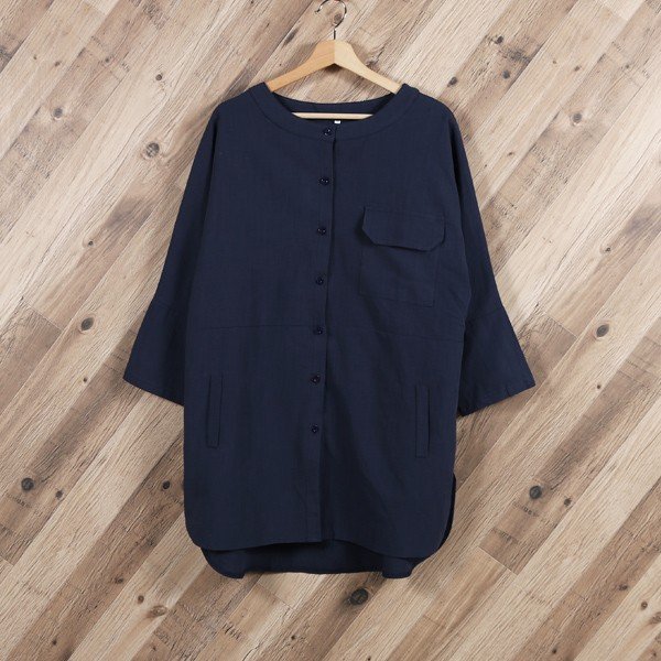 シャツ/ブラウス(長袖/七分) Drawer - SATOKA Calla Navy SHIPS ブラウス シャツ 「手洗い可能」ヴィンテージ サテン