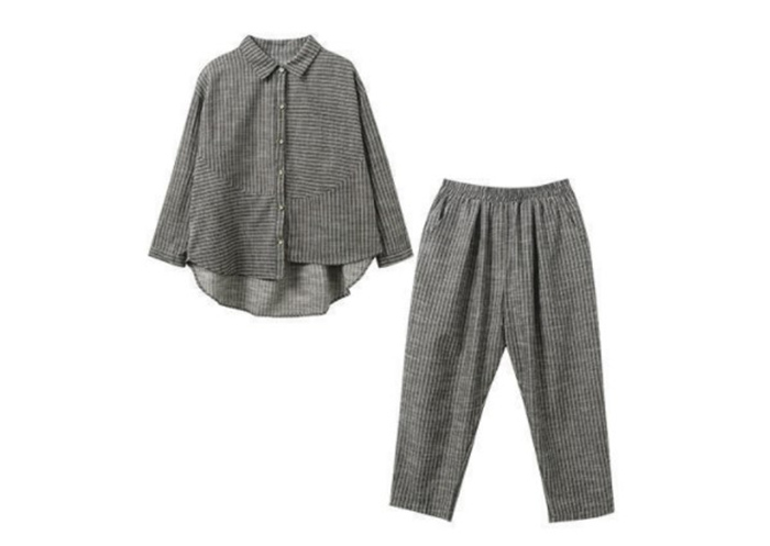 パンツ セットアップ レディース シャツ ストライプ 長袖 きれい