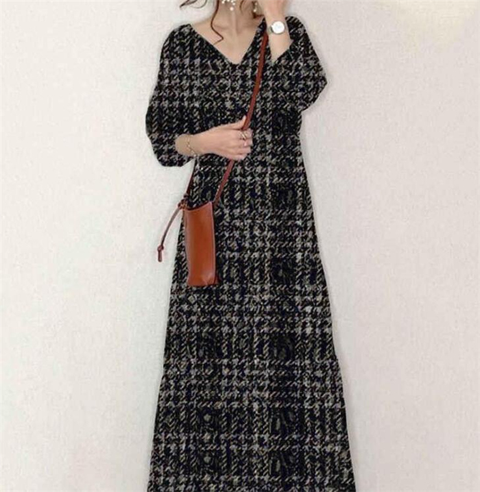 ワンピース レディース 40代 秋冬 長袖 ロングワンピース vネック