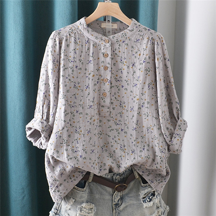 トリーバーチ花柄刺繍スタンドカラーベルスリーブコットンロング