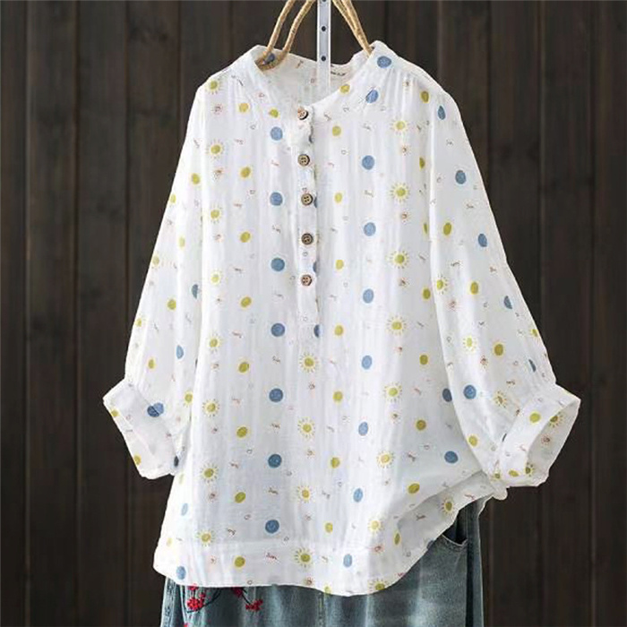 45R 二重織ガーゼの花柄シャツ 45R 二重織ガーゼの花柄シャツ