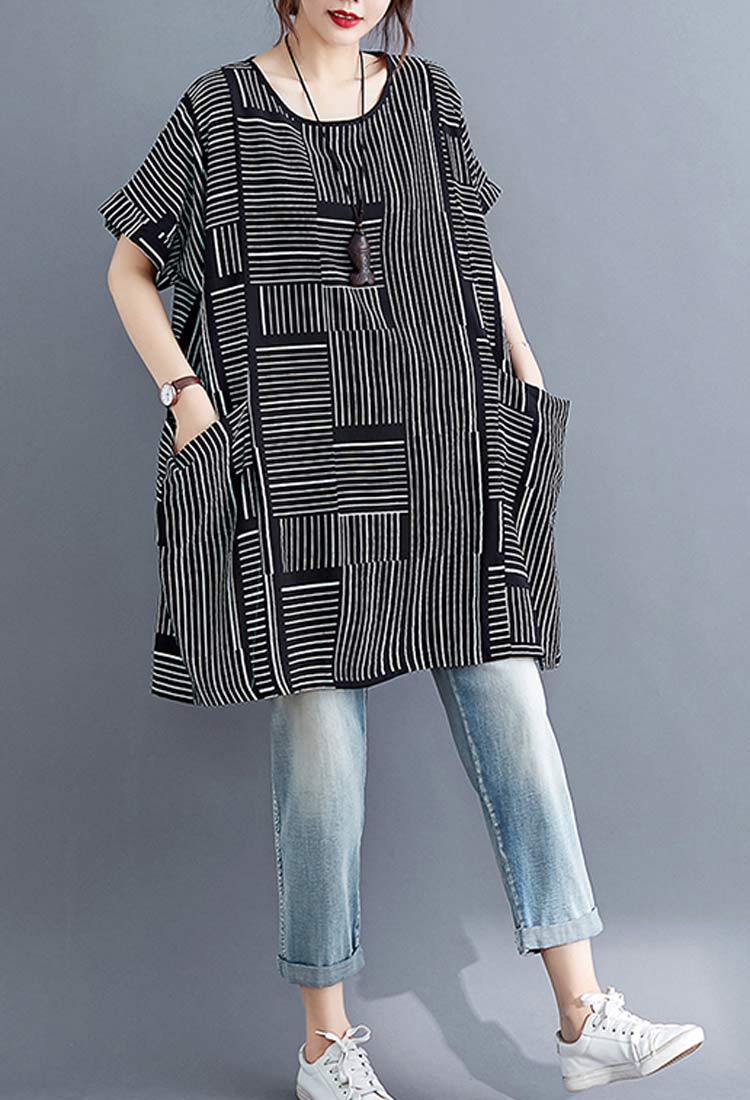チュニック レディース 半袖 ロング Tシャツ 切り替え ストライプ 