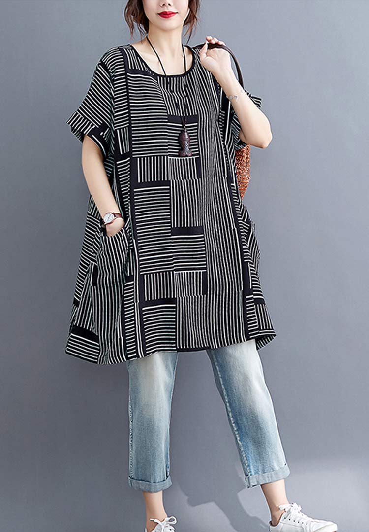 チュニック レディース 半袖 ロング Tシャツ 切り替え ストライプ
