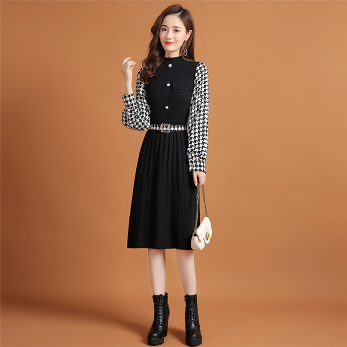 ニットワンピース バイカラーワンピース 長袖 体型カバー レディース