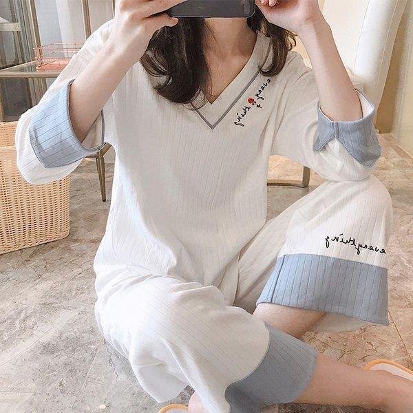 パジャマ ルームウェア レディース 春夏秋 長袖パジャマ Vネック