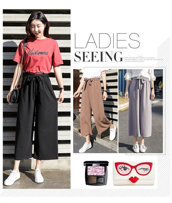 ワイドパンツ パンツ シフォン ガウチョパンツ 夏 きれいめ 9分