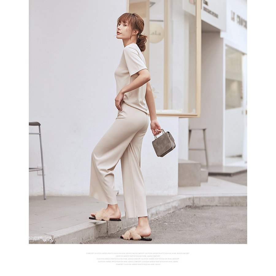 セットアップ レディース 40代 春 夏 半袖 ブラウス シャツ パンツスーツ ワイドパンツ 上下セット おしゃれ 着痩せ ロングパンツ オフィス 通 代引き人気