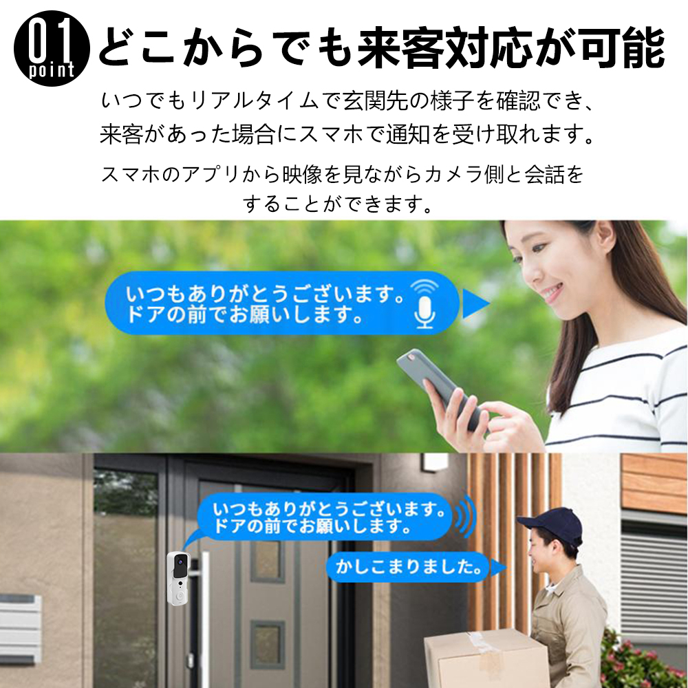 インターホン カメラ付き ドアホン WIFI ワイヤレスチャイム