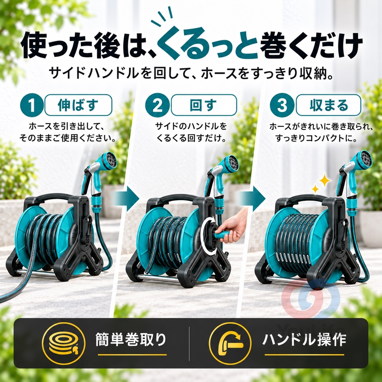 高圧洗浄機 ホースリール ホース 園芸 家庭菜園 洗車 掃除 散水ホース
