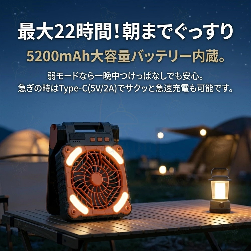 ソーラー扇風機 アウトドア ファン 5200mAh大容量 卓上 置き型 卓上