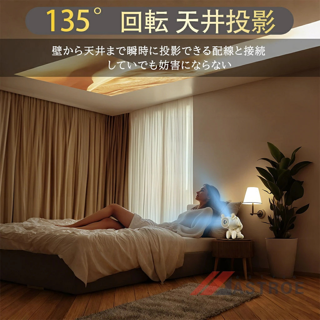 プロジェクター 軽量 本体 家庭用 天井投影 小型 135°回転 4K対応
