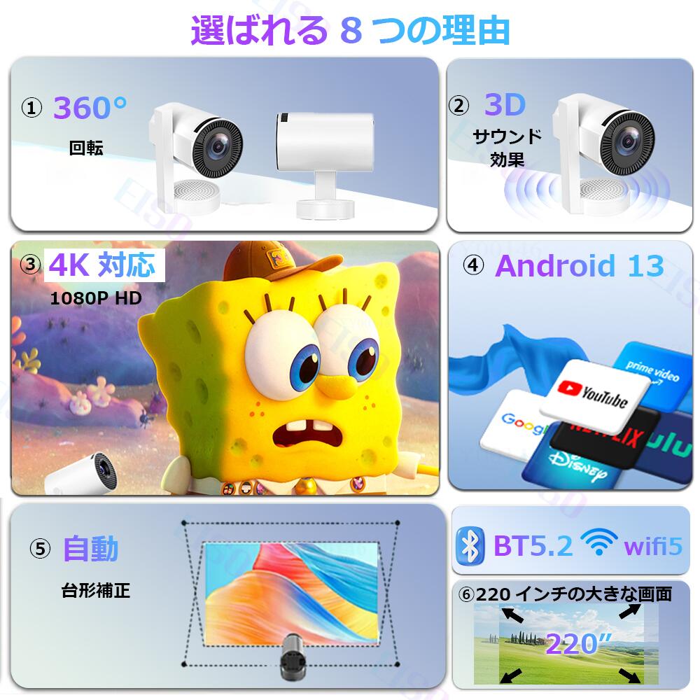 プロジェクター スマホ 小型 家庭用照明 自動台形補正 Android 13