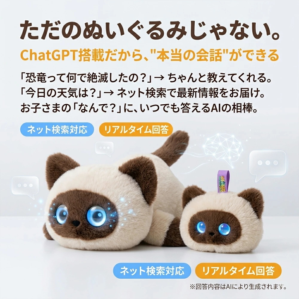 なでて鳴く 猫 ぬいぐるみ 動く しゃべる AIにゃんこ おしゃべり 音声