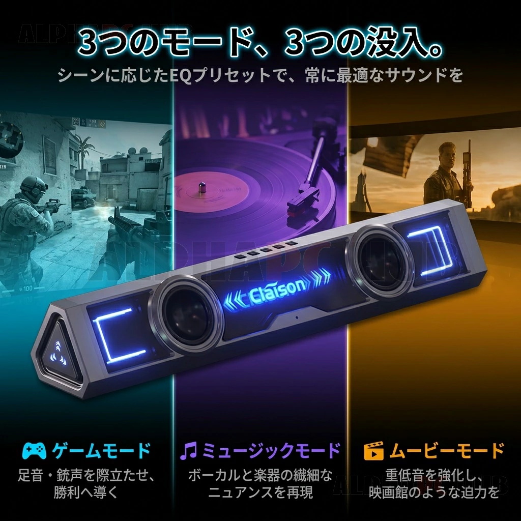 PCスピーカー サウンドバー ゲーミング Bluetooth5.4 USB接続 20W 高