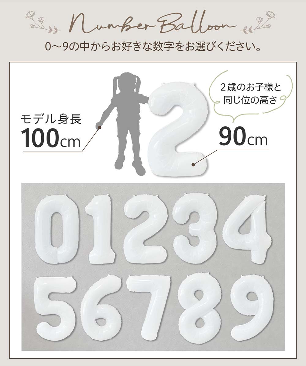regalo ナンバーバルーン ホワイト 90cm 数字バルーン ステッカー付き