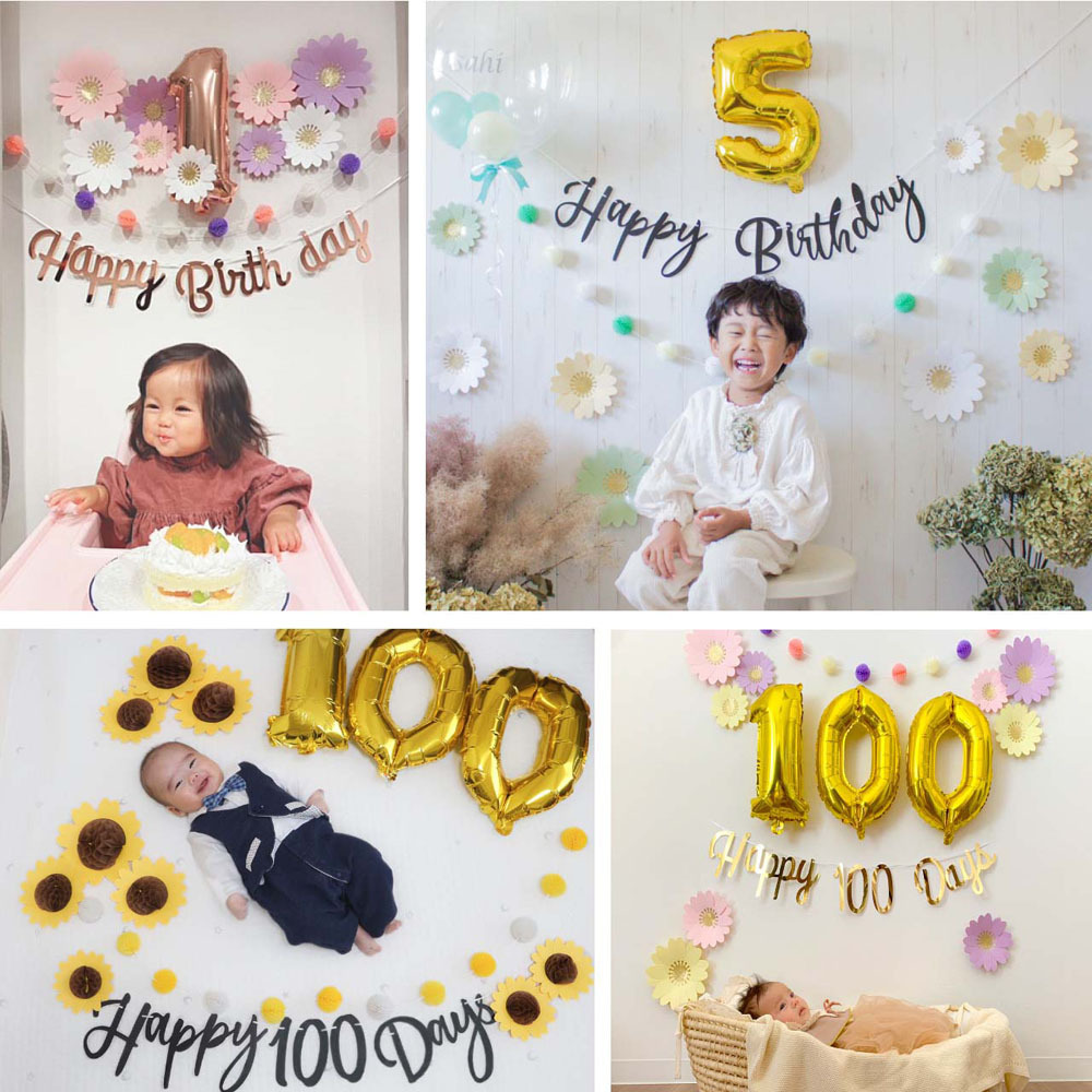 誕生日 飾り 飾り付け バルーン 花 フラワー 100日祝い ハーフバースデー セット 女の子 男の子 バースデー 100日 凛花パーティーセット ycp regalo｜youplus-corp｜08