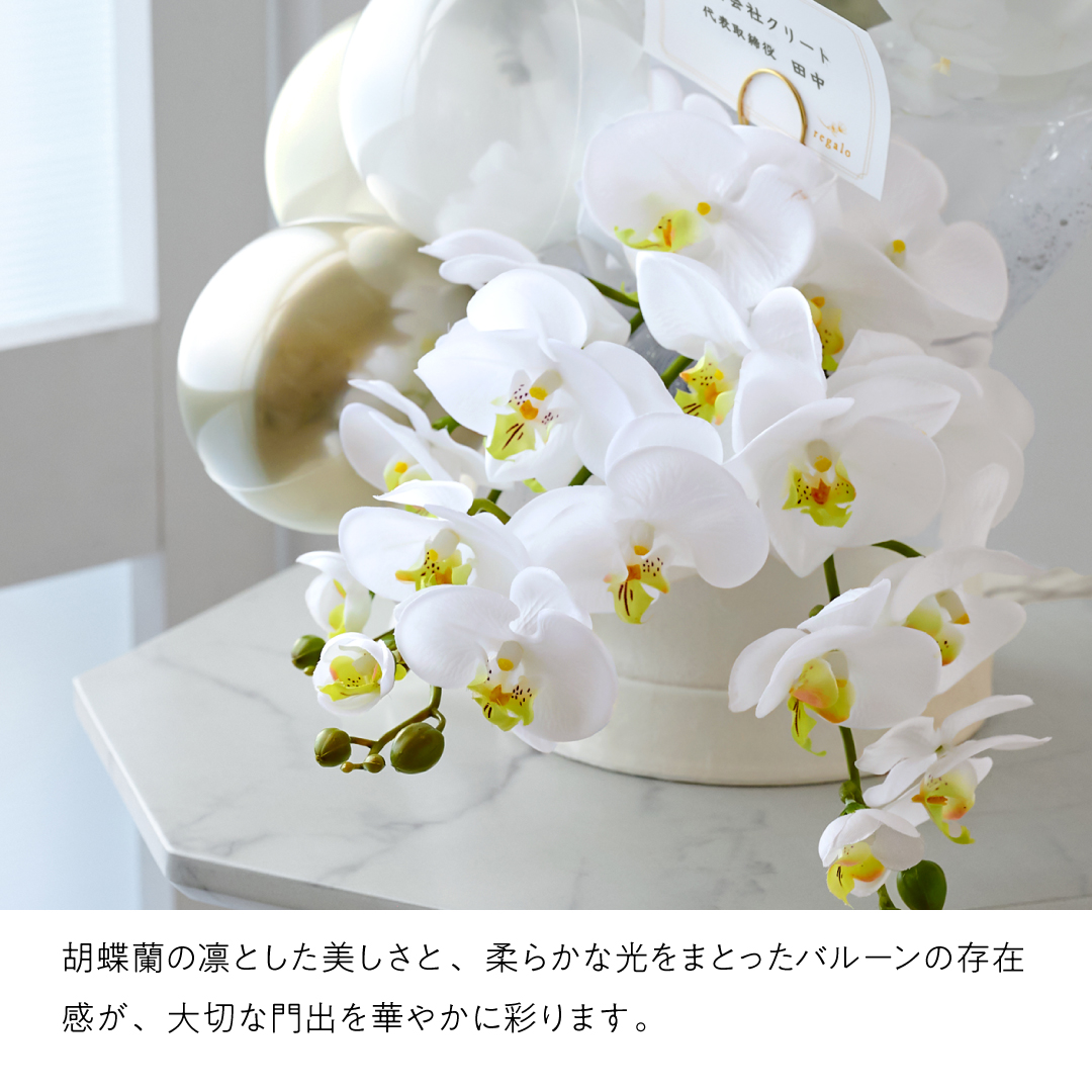 バルーン ギフト 開店祝い 開業祝い 周年祝い 名入れ バルーン電報 リニューアル祝い 名入れ 結婚記念日 おしゃれ 胡蝶蘭アレンジ フェテ regaloの画像