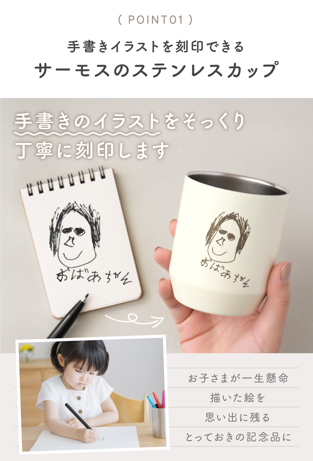 子供の絵 タンブラー 敬老の日 プレゼント 似顔絵 手書き サーモス