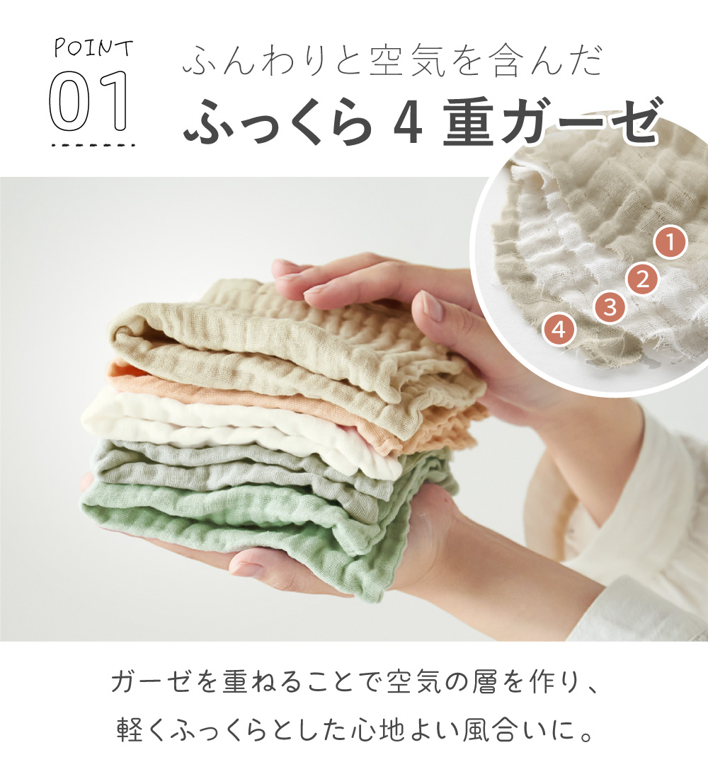 ガーゼ ハンドタオル 4重 ガーゼハンカチ 綿100% 沐浴ガーゼ お口拭き