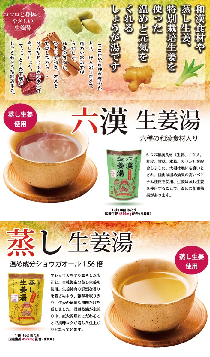 国内産生姜 温活 蒸し生姜湯 六漢生姜湯 2種 各5袋 10袋セット 送料込み ハイマート 通販 Yahoo ショッピング