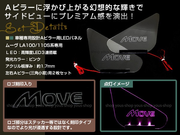 LED 三角窓 Aピラー LEDパネル ムーヴ LA100/110S系 桃 窓 Aピラー用