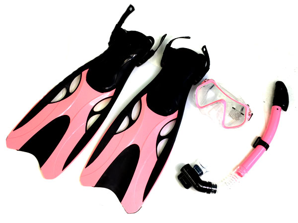 3点セット 大人用 シュノーケル セット マスク フィン ピンク L/XL 男性 26~28.5cm シュノーケリング 曇り止め
