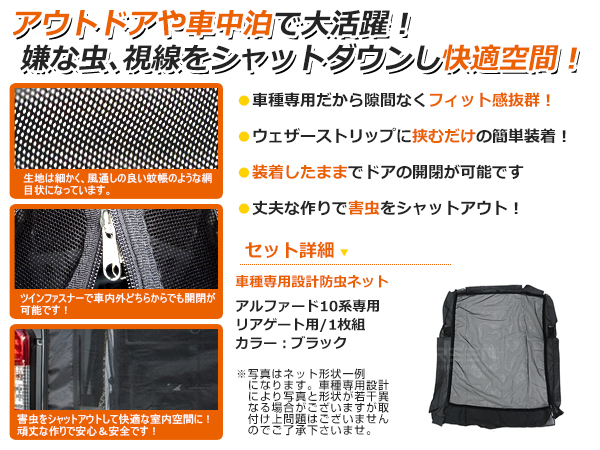 10系 前期後期☆対応 アルファード バックドア用 防虫ネット トランク