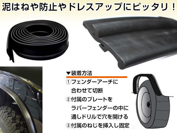 三菱 パジェロ ラバーフェンダー 幅 89mm 6m 汎用 オーバーフェンダー