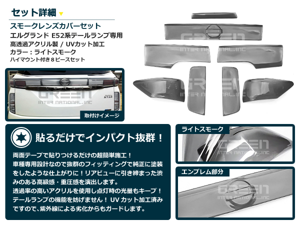 前期 後期☆E52 エルグランド スモークテールレンズカバー 8P テール