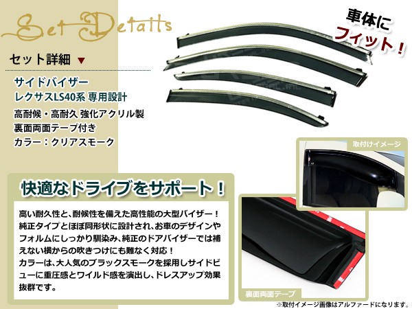 サイドドアバイザー レクサスLS460 USF40 H18.9〜 メッキモール