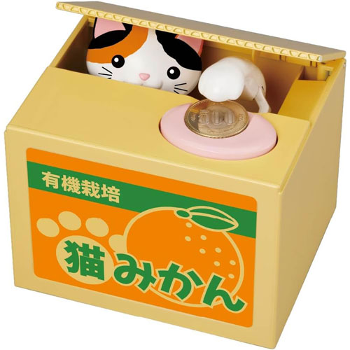 元祖 いたずらBANK みけねこ みかん箱 電動貯金箱 : ユウセイ堂2号店