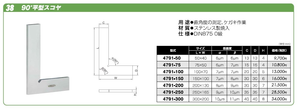 INSIZE 90°平型スコヤ 4791-250-