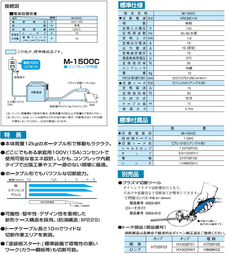 プラズマ切断機 インバーター制御 Ｍ−１５００Ｃ 【ダイヘン】【送料