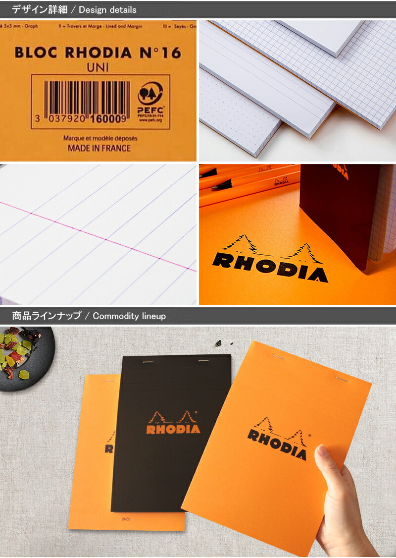 RHODIA（ロディア） ブロックメモ帳 NO.16 A5 方眼/横罫/ドット 148mm
