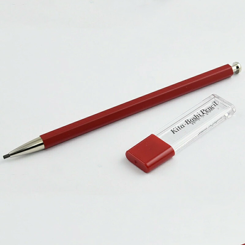 北星鉛筆 KITA-BOSHI PENCIL シャープペン 大人の鉛筆 芯削りセット ク大人の鉛筆 リップ付き ブラック/ブルー/レッド 木地  2mm 全5色｜youstyle-pen｜04