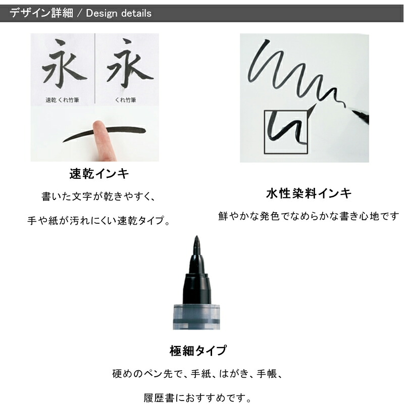 呉竹 KURETAKE 筆ごこち 筆風サインペン 極細 速乾 黒セリース QDLS4