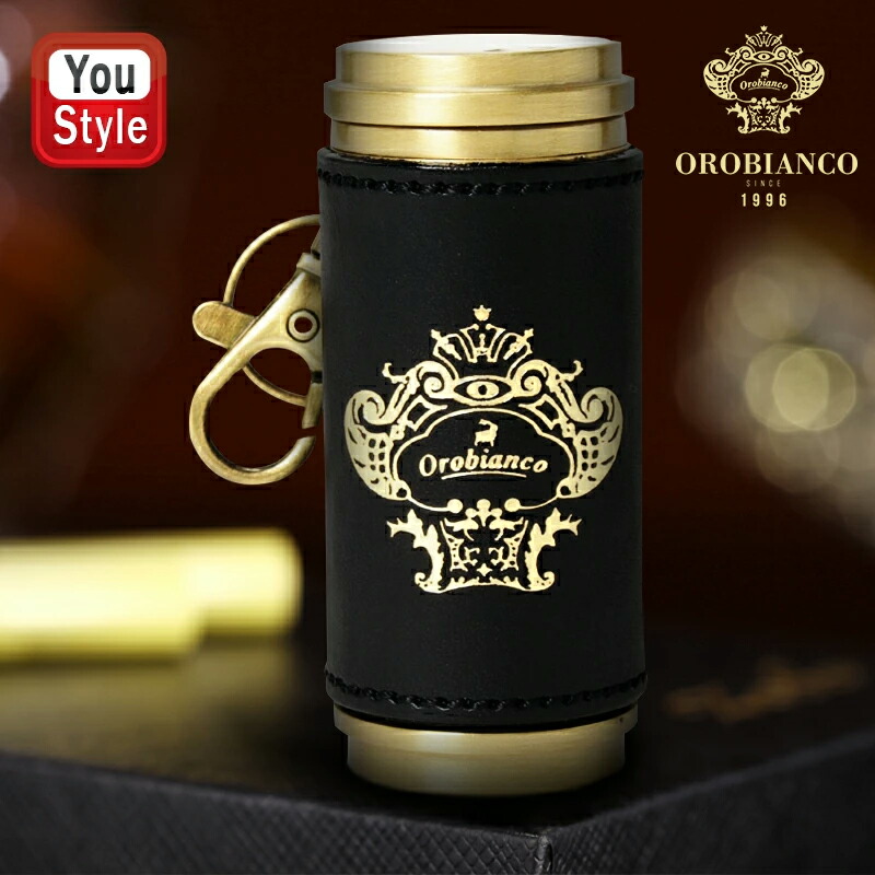Orobianco（オロビアンコ） 携帯灰皿 革貼り 筒型 LOGOゴールド(箔押し