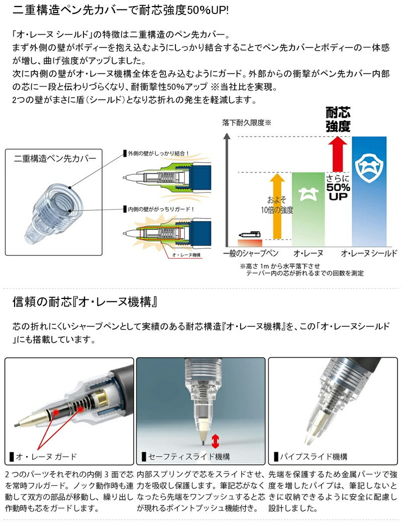 プラチナ PLATINUM ペンシル オ・レーヌ OLEENU SHIELD 0.5mm MOLS-200-1 / プレス マン PRESS MAN  0.9mm MPS-200-1 ブラック 速記用