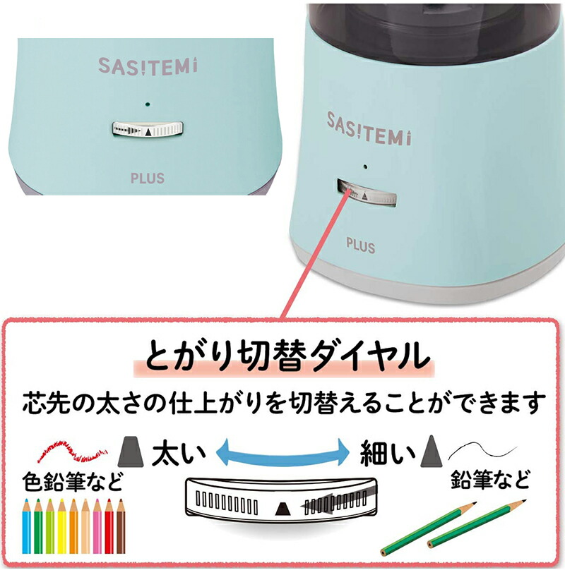 プラス PLUS スーパー全自動鉛筆削器 SASITEMI サシテミ ブルー ピンク