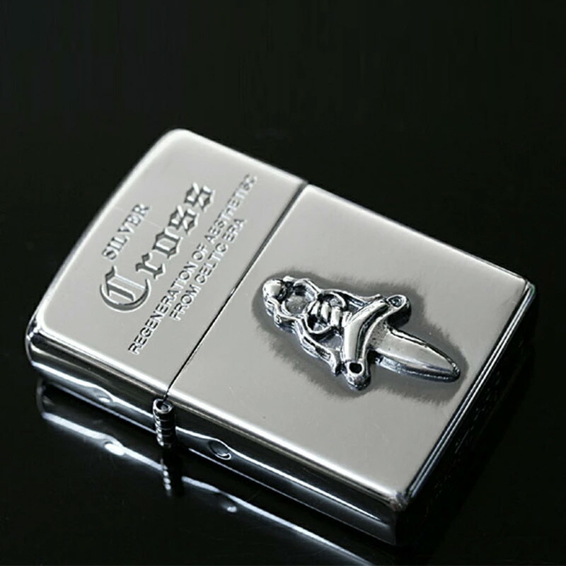 ジッポー ZIPPO ライター クロスメタル 純銀メタル貼り 全4色 エッチング加工 SILVER CROSS オイルライター 喫煙具