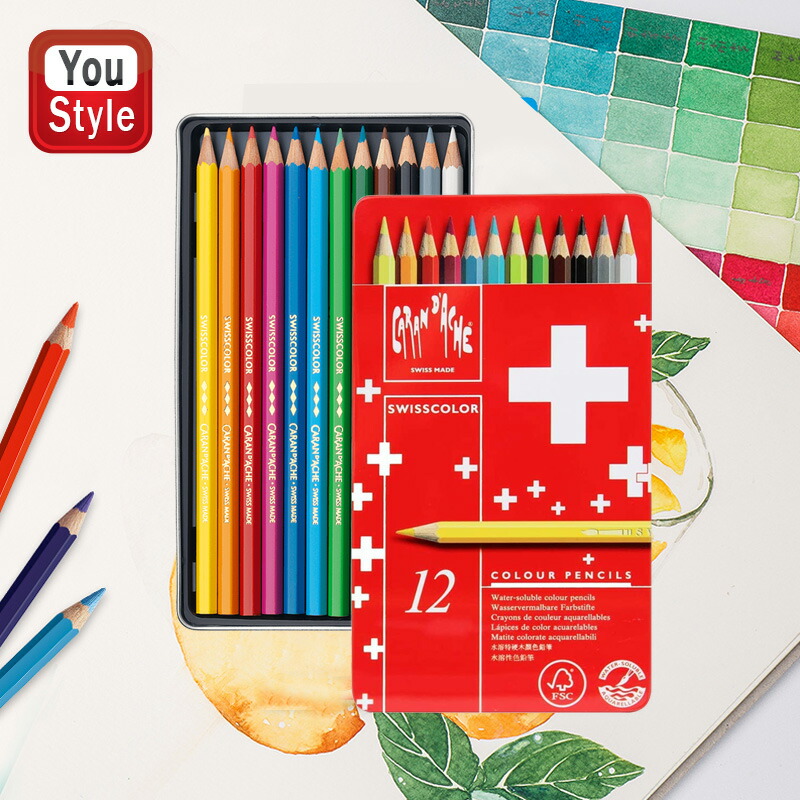 CARAN d'ACHE（カランダッシュ） 水溶性色鉛筆 スイスカラー 12色