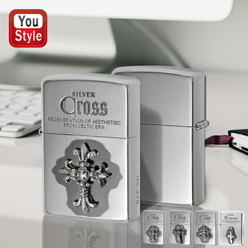 ジッポー ZIPPO ライター クロスメタル 純銀メタル貼り 全4色 