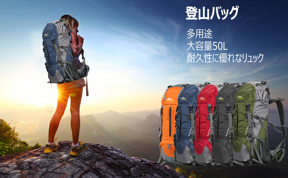 登山リュック ザック 50L 大容量 Lukasu バックパック レインカバー付属 登山バッグ 防災 リュック 多機能 ハイキングバッグ 高通気性 登山用リュック  スポーツ/ : p215601c2f : yoyoストア - 通販 - Yahoo!ショッピング