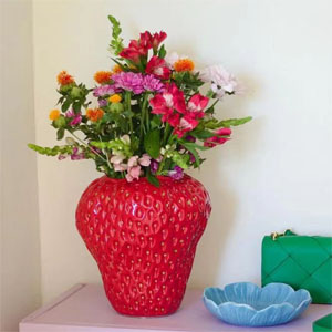 赤いイチゴの花瓶 陶器の花瓶 シミュレーション 果物や野菜の花瓶