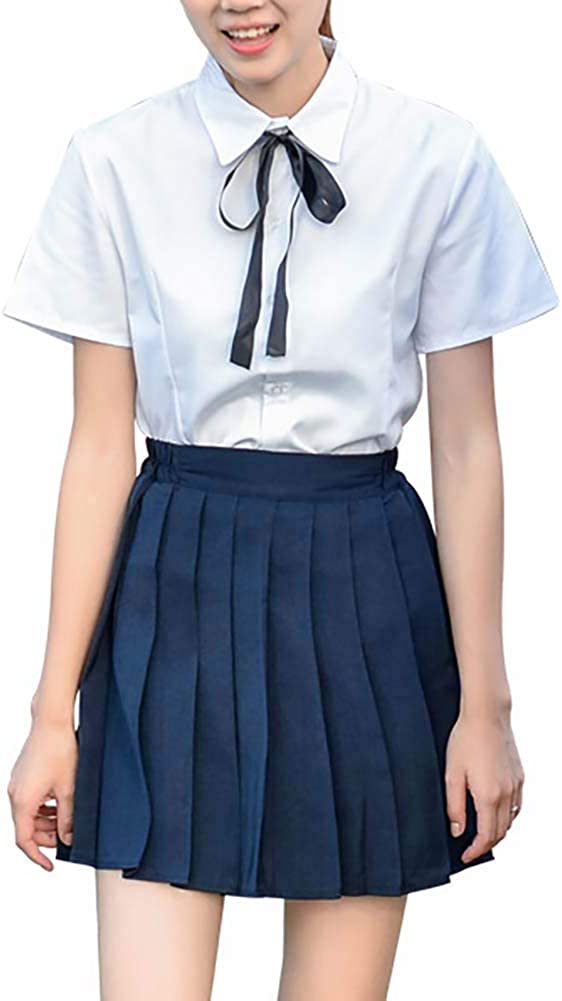 スクール 女子高生コスプレ衣装 JK風 女性 清純 学生服 夏用制服セット 無地プリーツスカート リ...