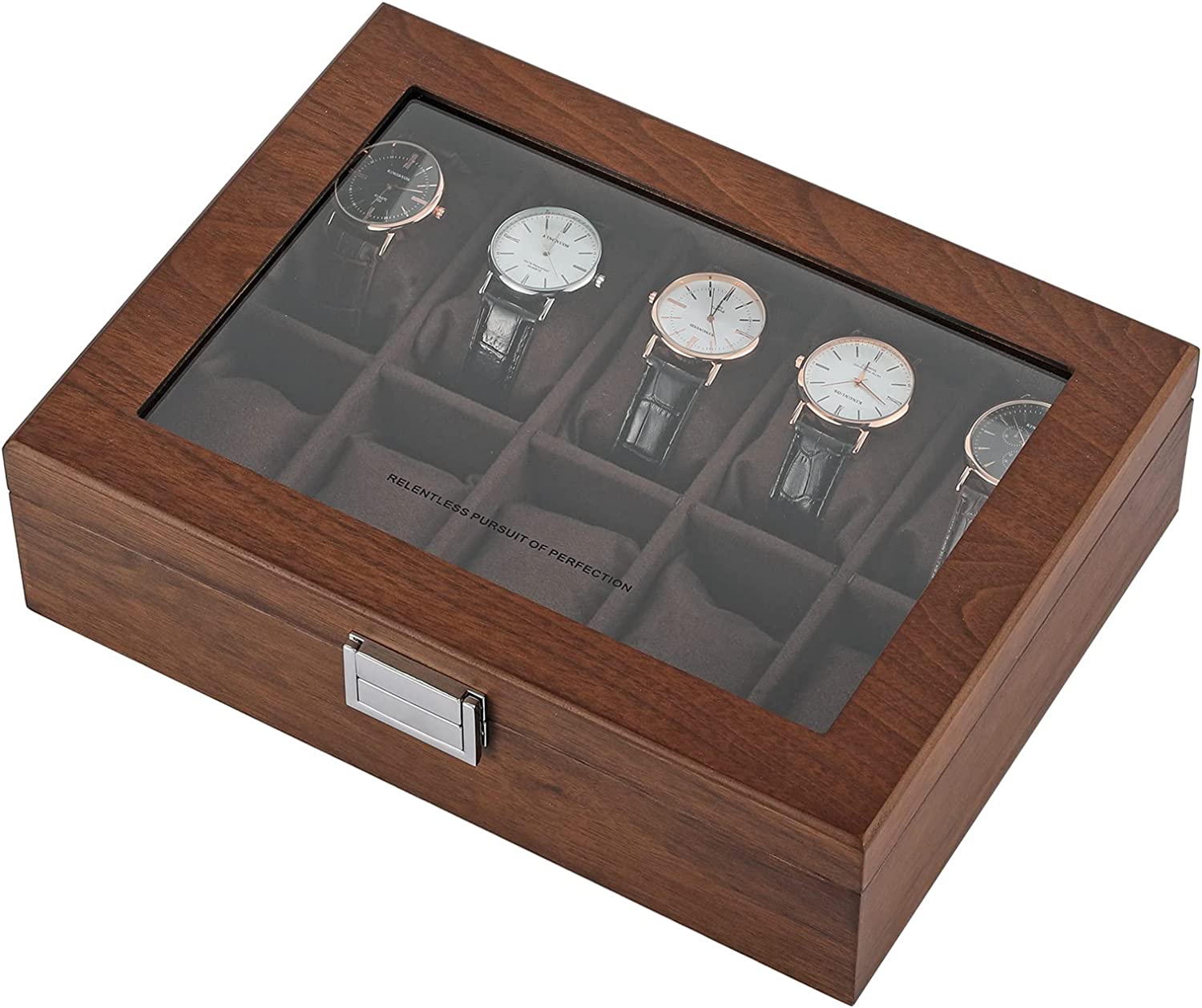 腕時計収納ケース 腕時計収納ボックス コレクションケース 10本用 木製 男女兼用 高級 (内ベージュ外ブラック ロック付き)｜yoyo68-stroe｜02
